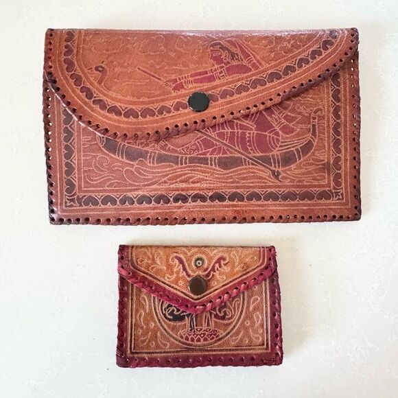Vintage Indian Leather Handmade Clutch Coin Purse - Picture 1 of 6